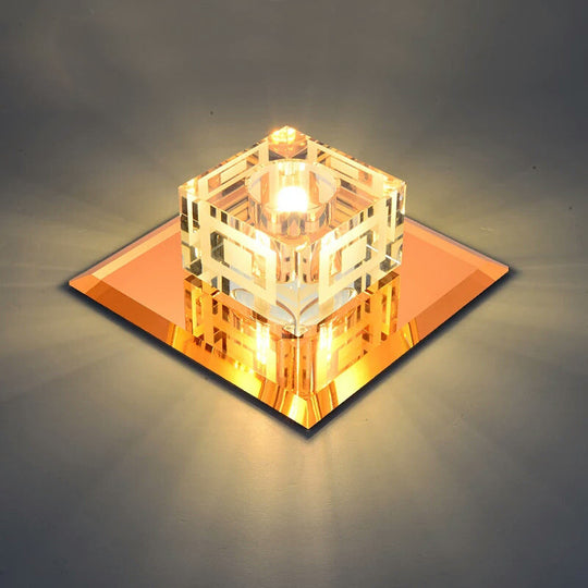 Modern Cube Crystal Led Ceiling Light In Chrome - Flushmount Porch Fixture / 5.5