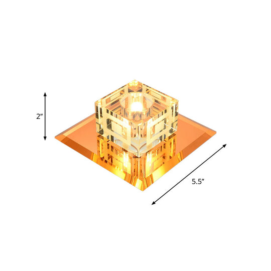 Modern Cube Crystal Led Ceiling Light In Chrome - Flushmount Porch Fixture