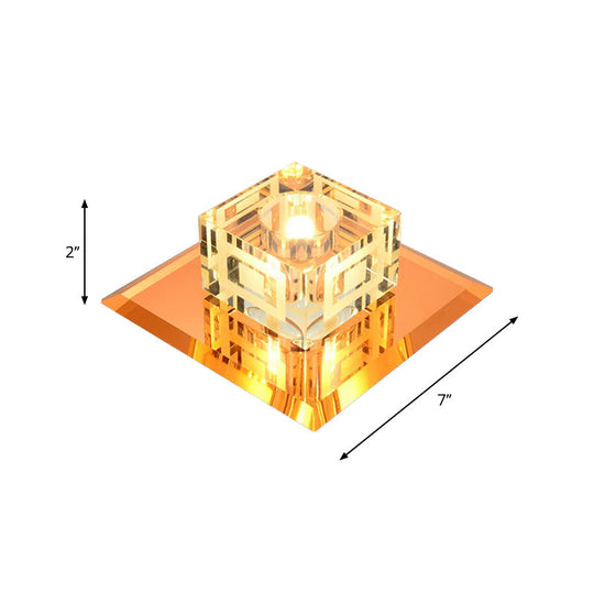 Modern Cube Crystal Led Ceiling Light In Chrome - Flushmount Porch Fixture