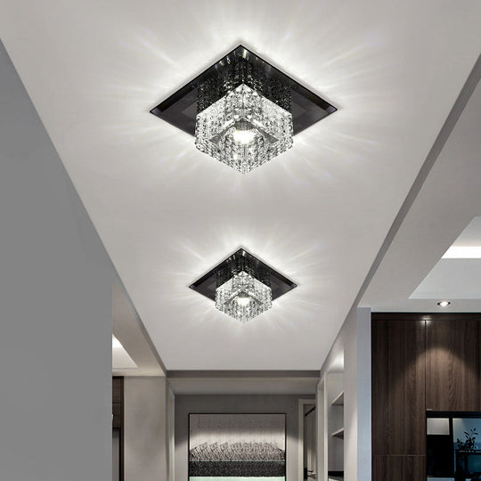 Beveled Crystal Led Flush Mount Ceiling Light Fixture - Simplicity Cubic Design For Corridors