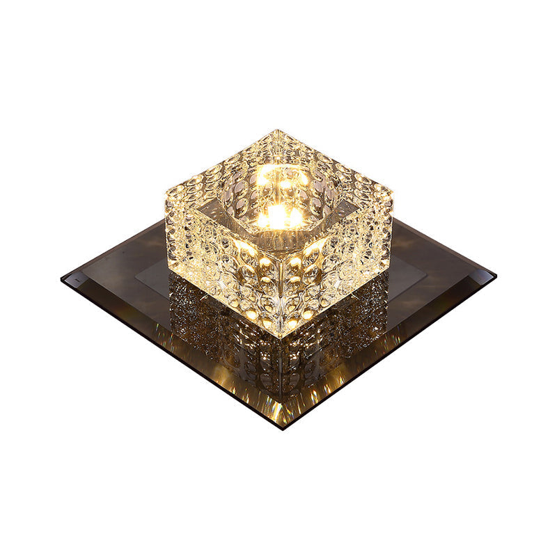 Beveled Crystal Led Flush Mount Ceiling Light Fixture - Simplicity Cubic Design For Corridors