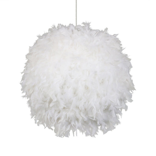 Modern Feather Pendant Light In White/Pink/Rose Red - 12/14/16 Wide Sphere Drop 1 Head For Bedroom