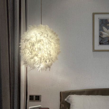 Simplicity White Pendant Light With Elegant Ellipse Feather Shade - Perfect For Dining Rooms 1-Light