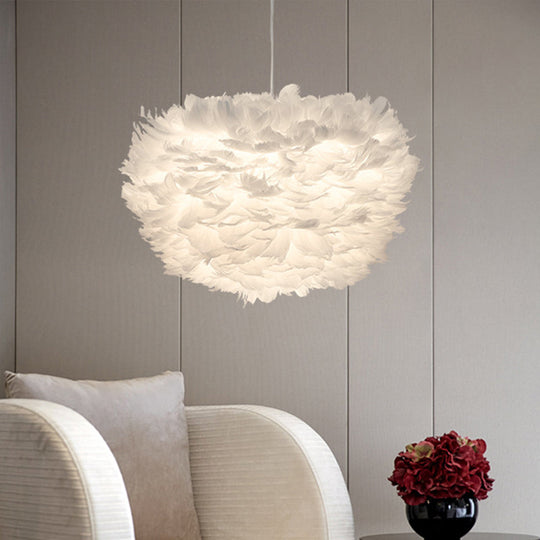 Minimalist White Sphere Pendulum Light - 14/18/21.5 Wide 1-Head Feather Down Pendant / 14