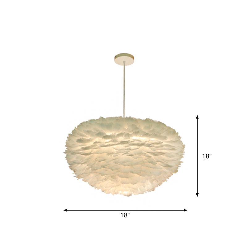 Minimalist White Sphere Pendulum Light - 14/18/21.5 Wide 1-Head Feather Down Pendant
