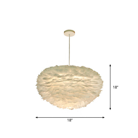 Minimalist White Sphere Pendulum Light - 14/18/21.5 Wide 1-Head Feather Down Pendant