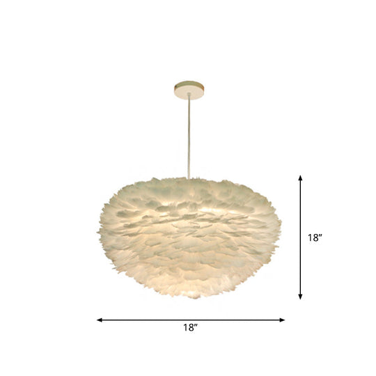 Minimalist White Sphere Pendulum Light - 14/18/21.5 Wide 1-Head Feather Down Pendant