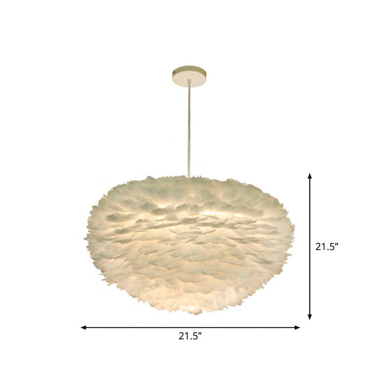 Minimalist White Sphere Pendulum Light - 14/18/21.5 Wide 1-Head Feather Down Pendant