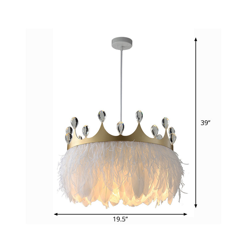 Gold Crown Shaped Kids Bedroom Pendant Lamp Feather Nordic Hanging Light - 1-Light Fixture
