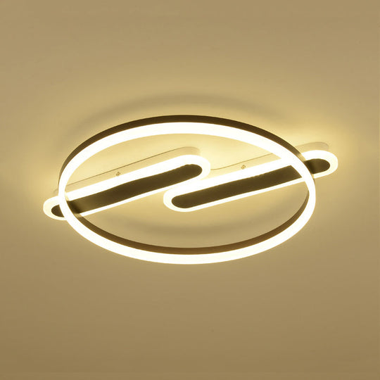 Modern Black Circle Flush Mount Led Ceiling Lamp For Child’s Bedroom Beige / C