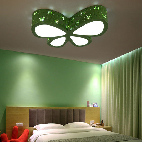 Kindergarten Butterfly Ceiling Light - Cartoon Led Flush Mount Fixture Green / 23.5