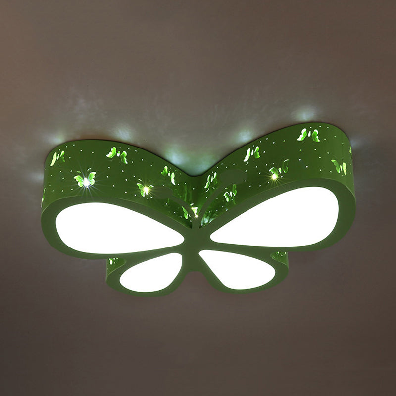 Kindergarten Butterfly Ceiling Light - Cartoon Led Flush Mount Fixture Green / 19.5