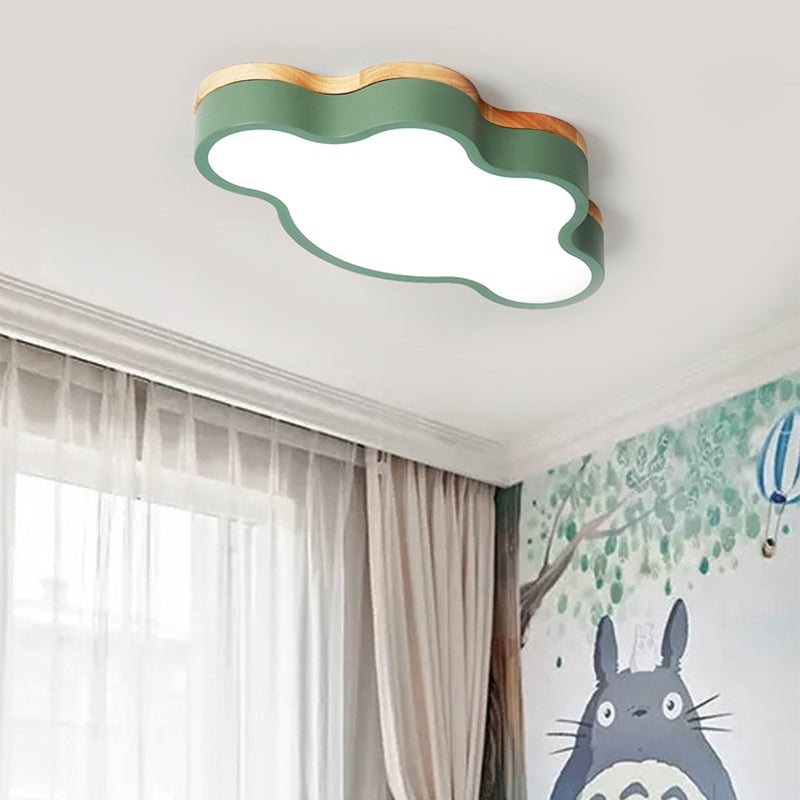 Eye-Caring Led Flush Mount Ceiling Light For Baby Bedroom - Nordic Style Green / White