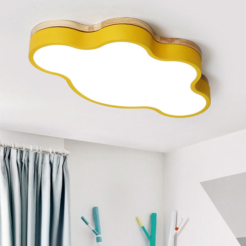 Eye-Caring Led Flush Mount Ceiling Light For Baby Bedroom - Nordic Style Yellow / White
