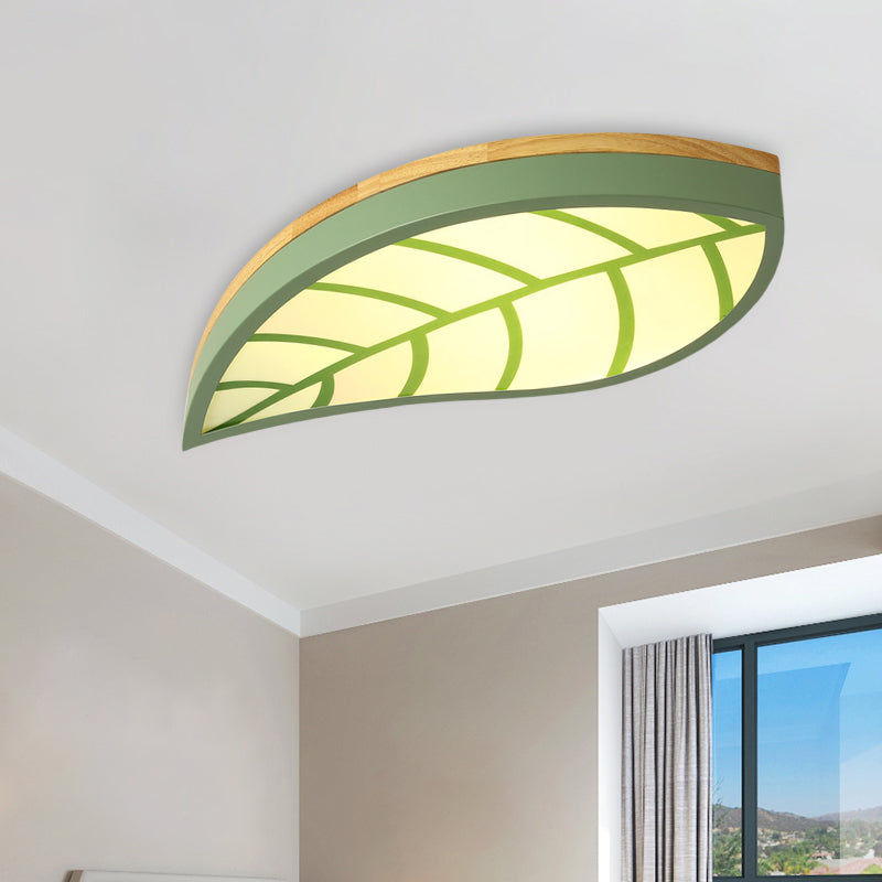 Cartoon Macaron Led Ceiling Light For Child Bedroom - Metal Acrylic Leaf Design