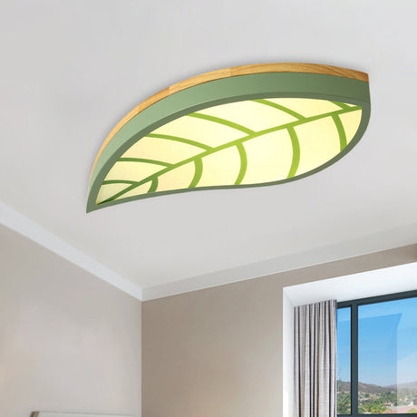 Cartoon Macaron Led Ceiling Light For Child Bedroom - Metal Acrylic Leaf Design