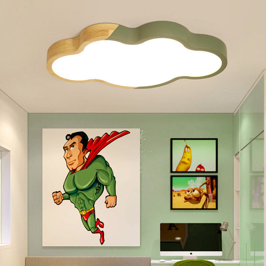 Nordic Cloud Shape Led Ceiling Light For Kids Bedroom - Acrylic Flush Mount Energy Saving Green /