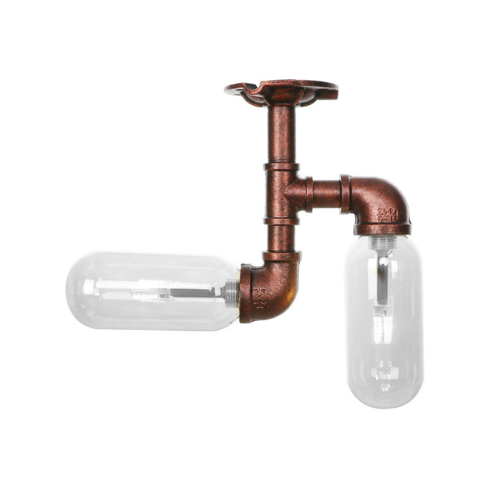 Vintage Clear Glass Semi Flush Light For Living Room With Weathered Copper Finish - 2 - Light