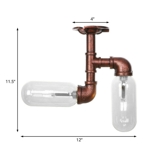 Vintage Clear Glass Semi Flush Light For Living Room With Weathered Copper Finish - 2 - Light