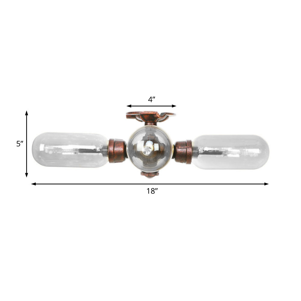 Industrial Weathered Copper Semi Mount Indoor Ceiling Light With Clear Glass And Pipe Design -