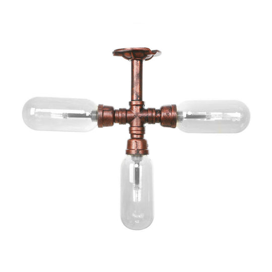 Industrial Weathered Copper Semi Mount Indoor Ceiling Light With Clear Glass And Pipe Design -