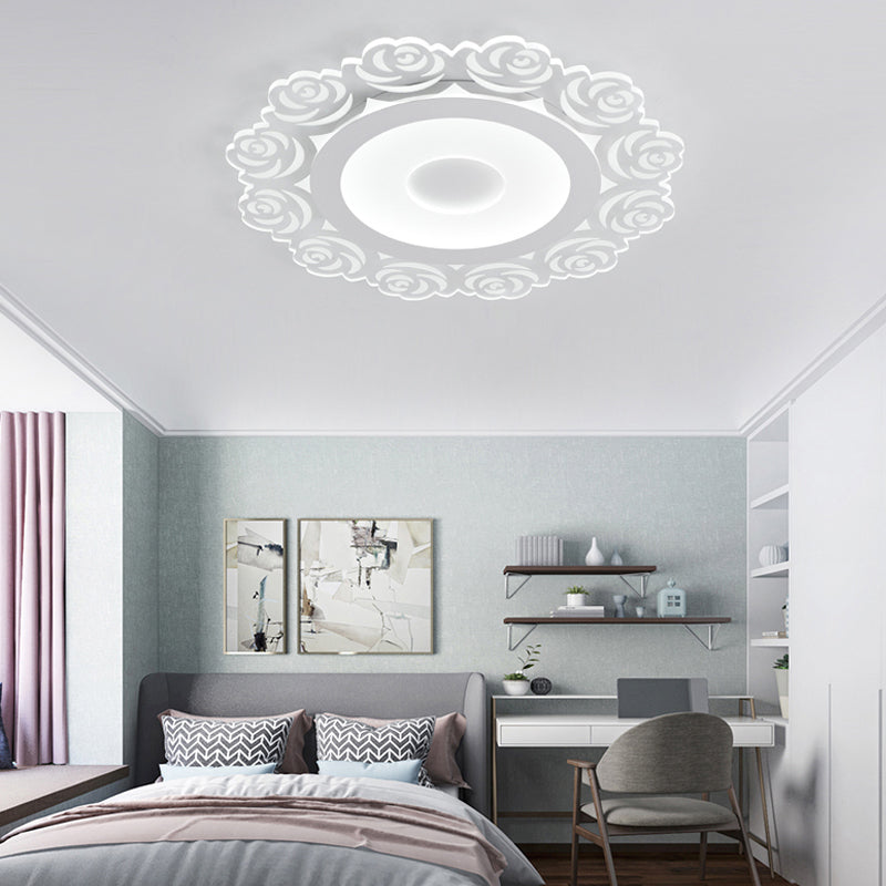 Romantic Led Ceiling Mount Light With Acrylic Rose Edge - Ideal For Girls’ Bedroom White / 16’