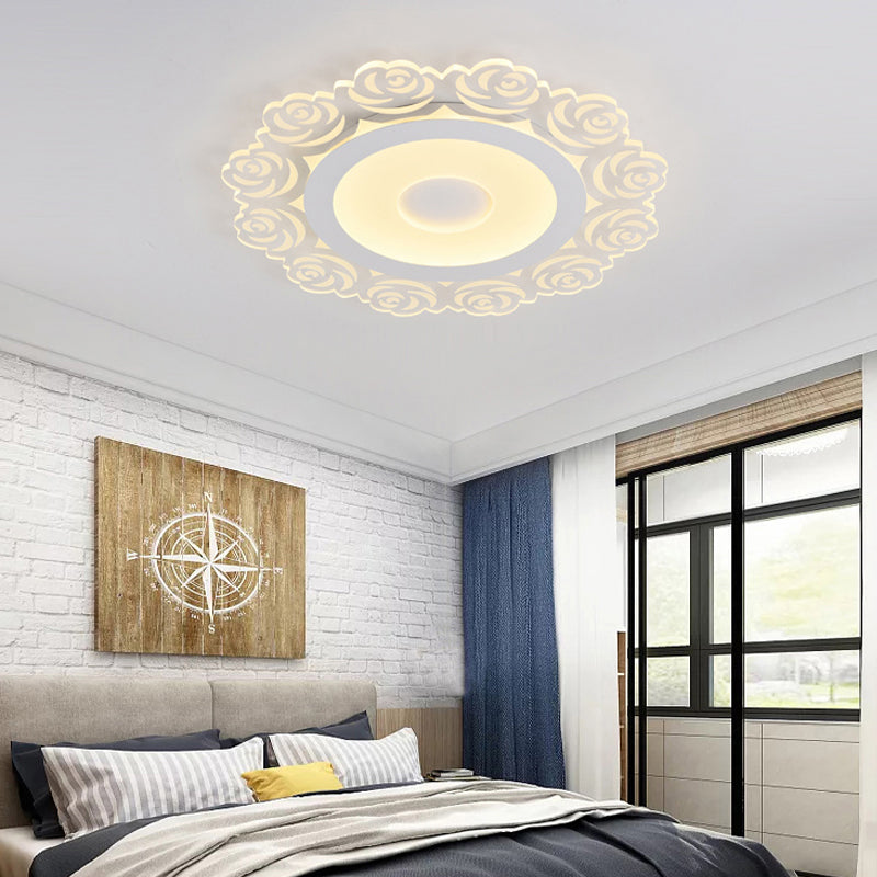 Romantic Led Ceiling Mount Light With Acrylic Rose Edge - Ideal For Girls Bedroom White / 16 Warm