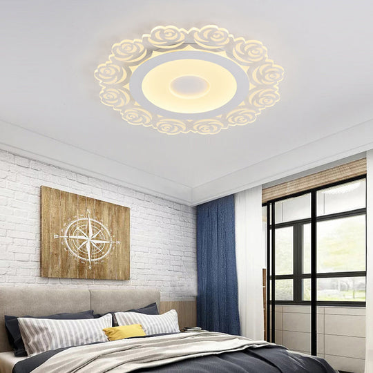 Romantic Led Ceiling Mount Light With Acrylic Rose Edge - Ideal For Girls Bedroom White / 16 Warm