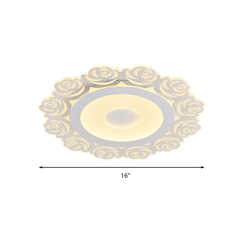 Romantic Led Ceiling Mount Light With Acrylic Rose Edge - Ideal For Girls’ Bedroom