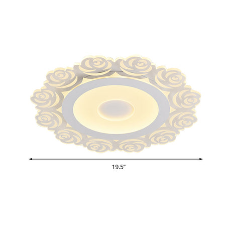 Romantic Led Ceiling Mount Light With Acrylic Rose Edge - Ideal For Girls Bedroom