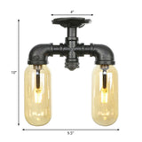 Industrial Capsule Amber Glass Semi Flush Mount Light - Matte Black With Pipe Design