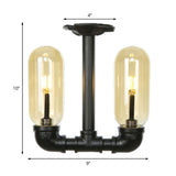 Industrial Capsule Amber Glass Semi Flush Mount Light - Matte Black With Pipe Design