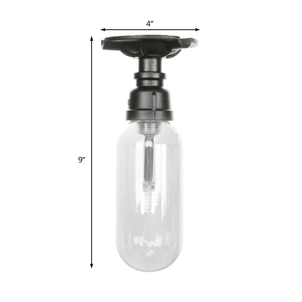 Industrial Clear Glass Semi - Flush Ceiling Light With Pipe Design