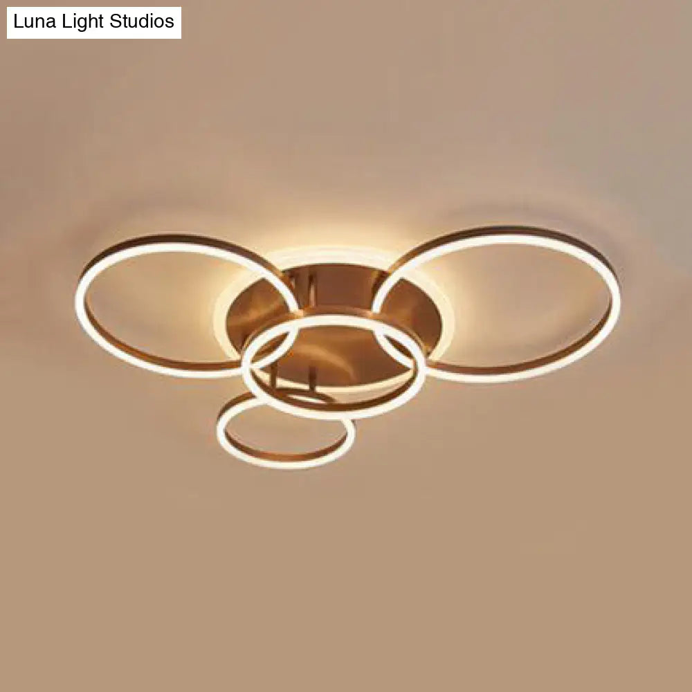 2/3/5-Light Flush Ceiling Light With Brown Acrylic Shade - Warm/White For Living Room 5 / Warm