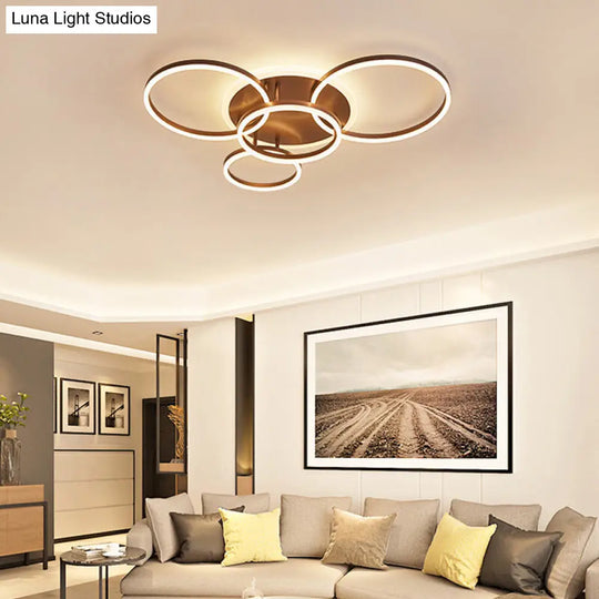2/3/5-Light Flush Ceiling Light With Brown Acrylic Shade - Warm/White For Living Room