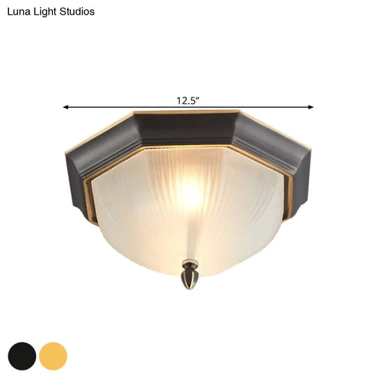 2 - Bulb Domed Ceiling Light With Fluted Glass And Classic Black & Gold/Brass Design
