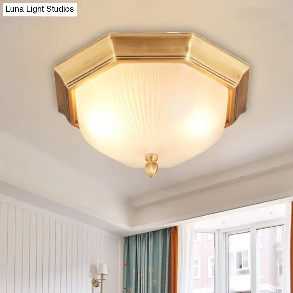 2-Bulb Domed Ceiling Light With Fluted Glass And Classic Black & Gold/Brass Design Brass