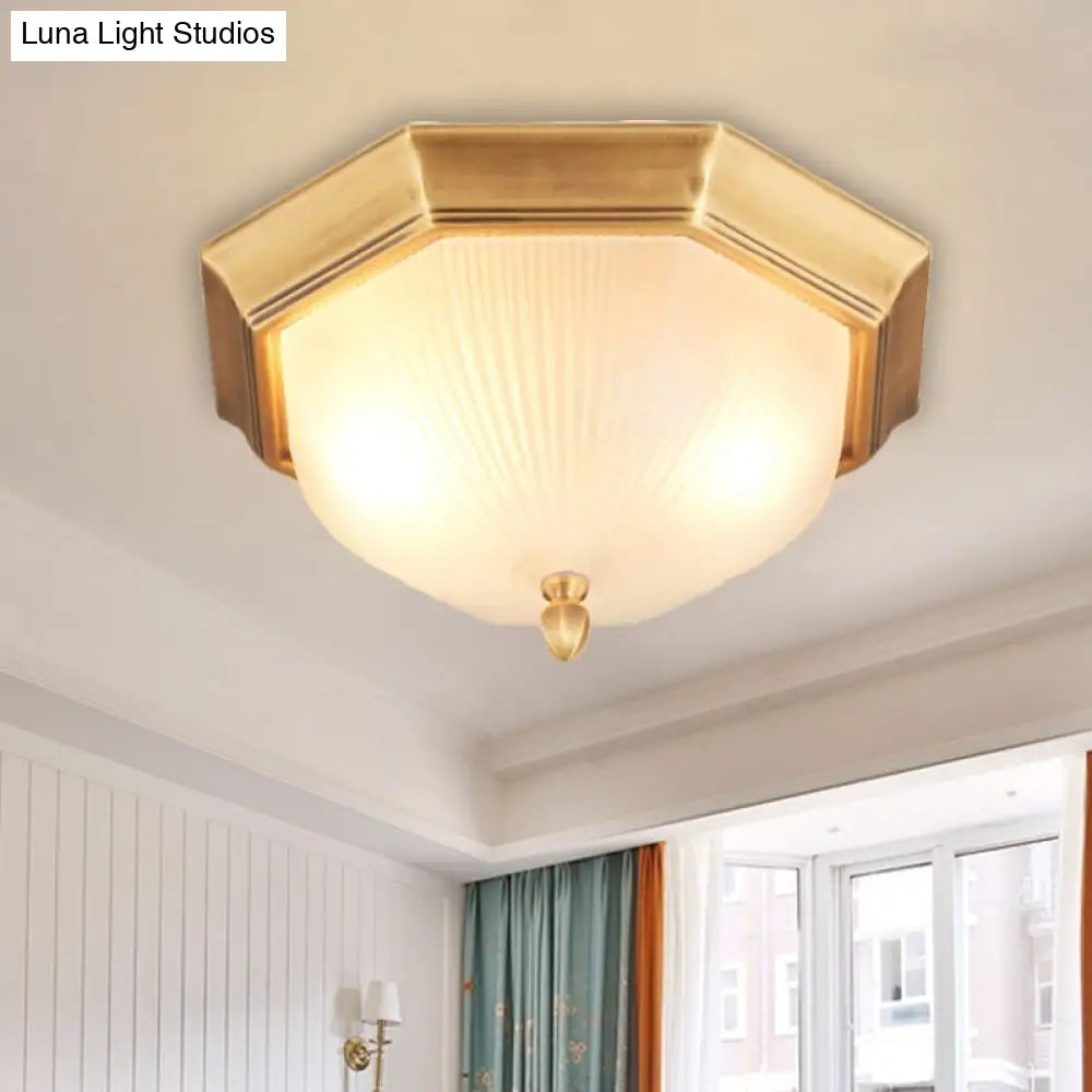 2 - Bulb Domed Ceiling Light With Fluted Glass And Classic Black & Gold/Brass Design Brass