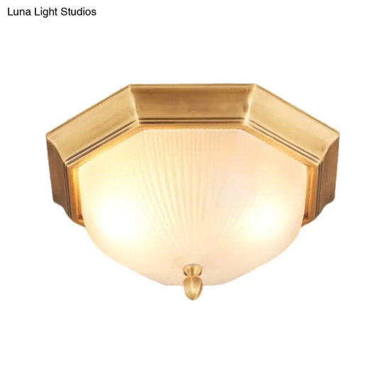 2 - Bulb Domed Ceiling Light With Fluted Glass And Classic Black & Gold/Brass Design