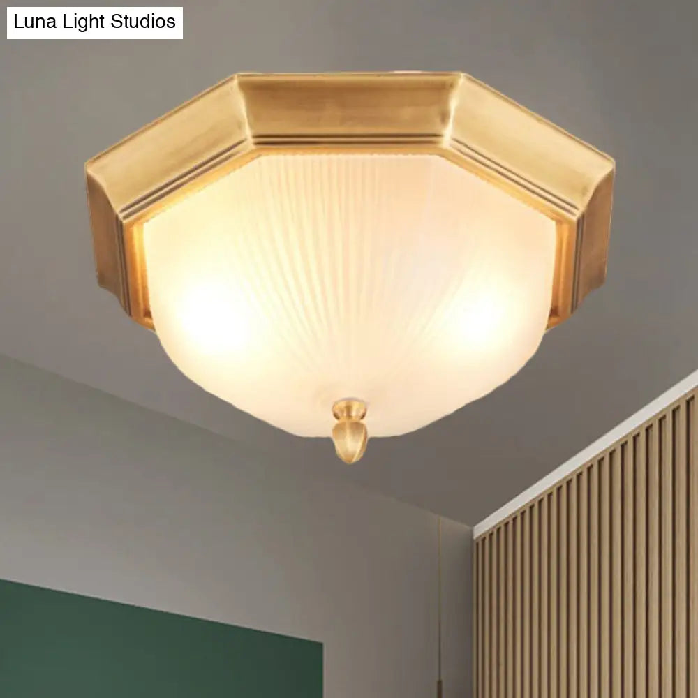 2-Bulb Domed Ceiling Light With Fluted Glass And Classic Black & Gold/Brass Design