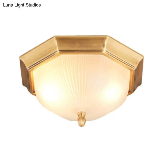 2-Bulb Domed Ceiling Light With Fluted Glass And Classic Black & Gold/Brass Design