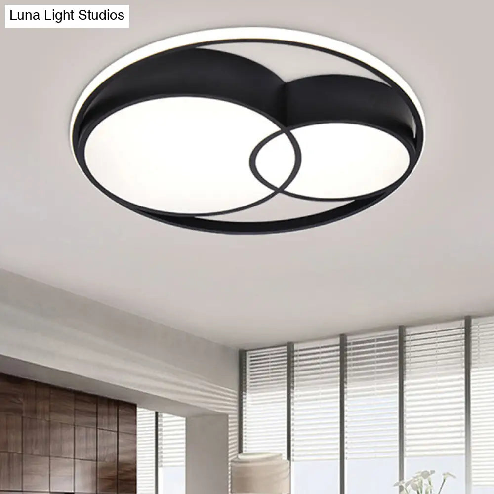 2-Drum Nordic Style Black Led Flush Mount Ceiling Light Fixture With Acrylic Panels In Warm/White/3
