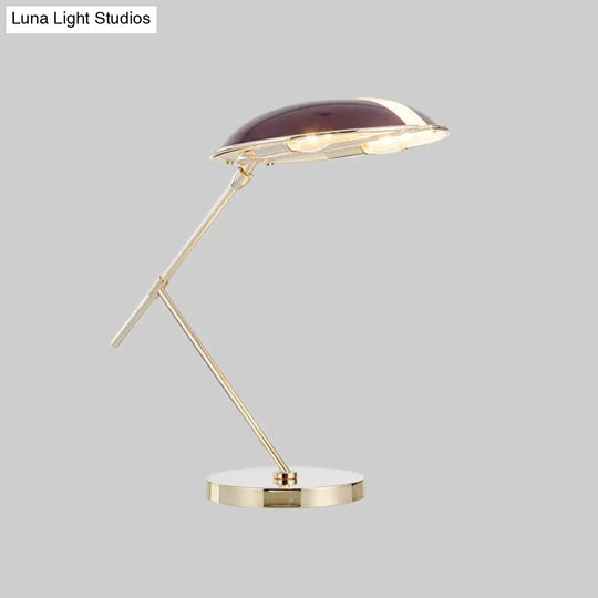 2-Head Purple Nightstand Lamp With Metal Shade - Contemporary Reading Book Light