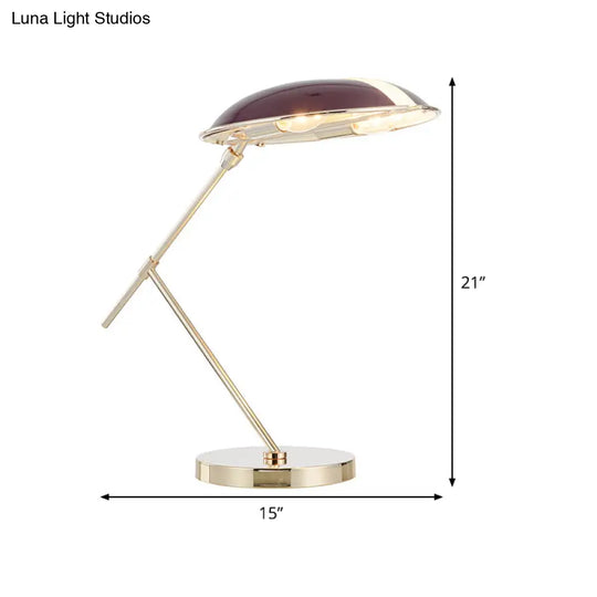 2-Head Purple Nightstand Lamp With Metal Shade - Contemporary Reading Book Light