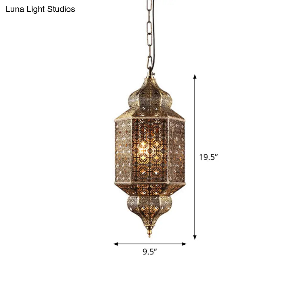 2-Head South-East Asia Cut-Out Hanging Lamp: Iron Ceiling Lighting In Bronze For Restaurants