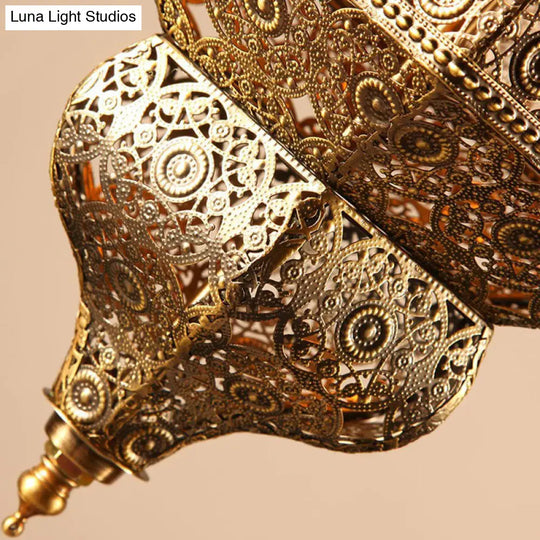 2-Head South-East Asia Cut-Out Hanging Lamp: Iron Ceiling Lighting In Bronze For Restaurants