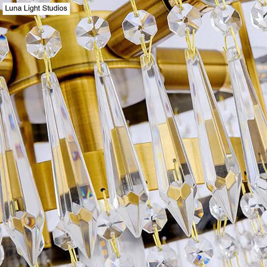 2 - Layer Semi Flush Crystal Ceiling Lamp With 6 Bulbs - Modernist Cut Brushed Brass Finish