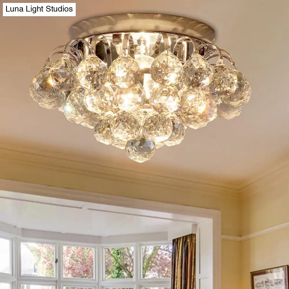 2-Light Flush Mount Chrome Crystal Raindrop Ceiling Light For Corridor