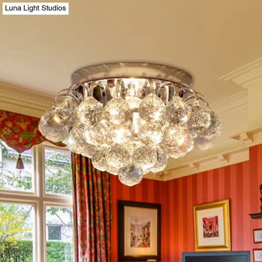 2 - Light Flush Mount Chrome Crystal Raindrop Ceiling Light For Corridor