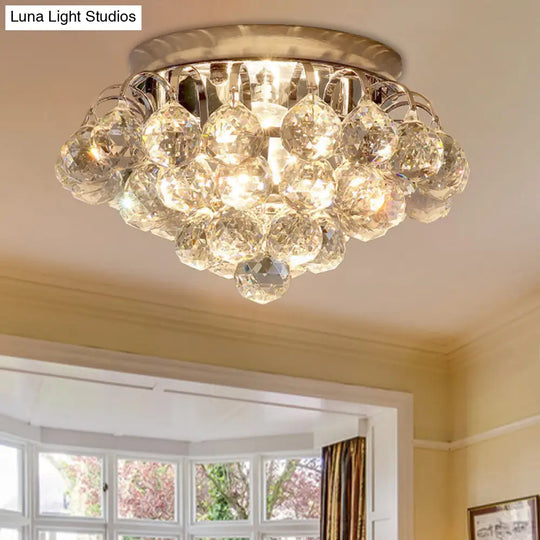 2 - Light Flush Mount Chrome Crystal Raindrop Ceiling Light For Corridor